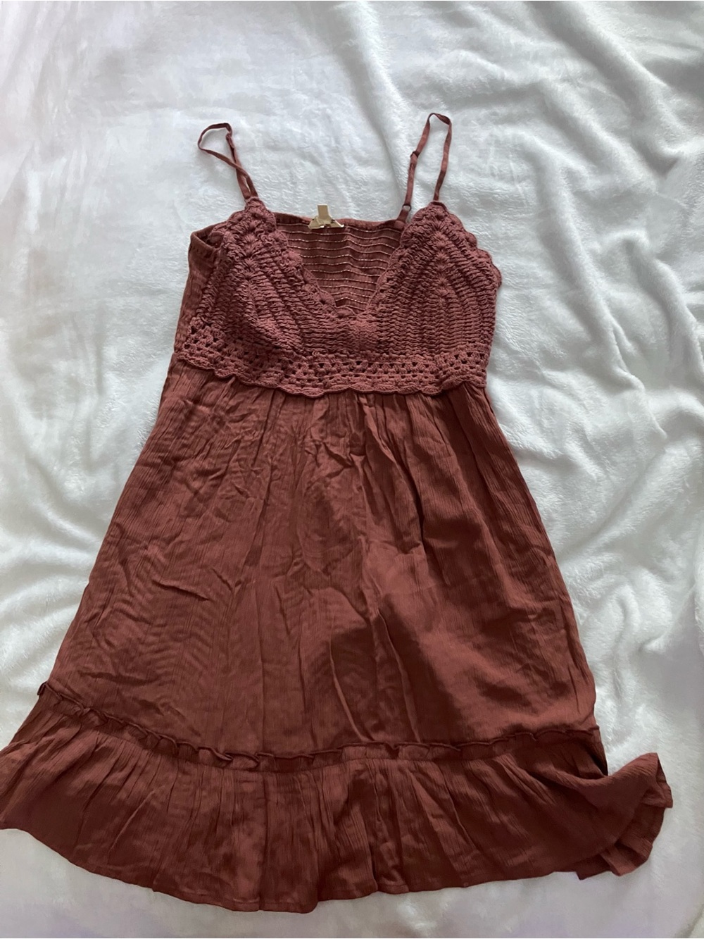 Blush Rust Crochet Boho Bodice Mini Dress